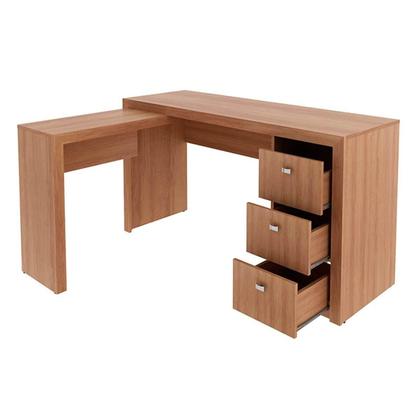 Imagem de Mesa Canto p/Escritório ME4101 c/ 3 Gavetas Nogal - Tecno Mobili