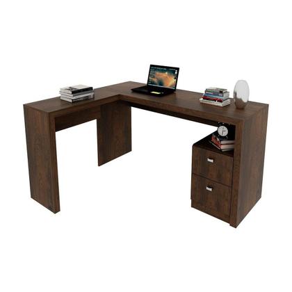 Imagem de Mesa Canto p/Escritório ME4129 c/ 2 Gavetas Nogal - Tecno Mobili