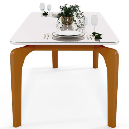 Imagem de Mesa Capri 160 Off White E 6 Cadeiras Allana B05 material sintético Camel Linho Bege Escuro - Lyam Decor