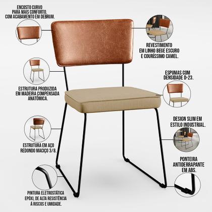 Imagem de Mesa Capri 160 Off White E 6 Cadeiras Allana B05 material sintético Camel Linho Bege Escuro - Lyam Decor