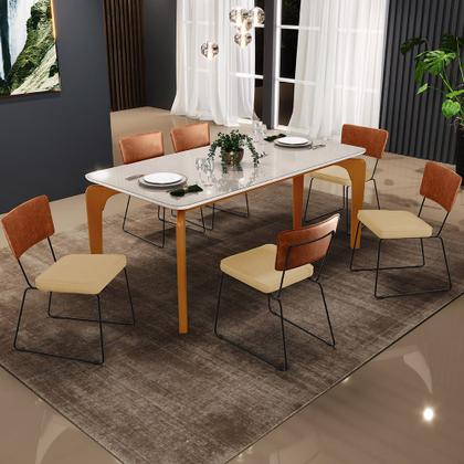 Imagem de Mesa Capri 160 Off White E 6 Cadeiras Allana B05 material sintético Camel Linho Bege Escuro - Lyam Decor