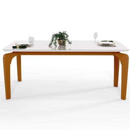 Imagem de Mesa Capri 160 Off White E 6 Cadeiras Allana B05 material sintético Camel Linho Bege Escuro - Lyam Decor