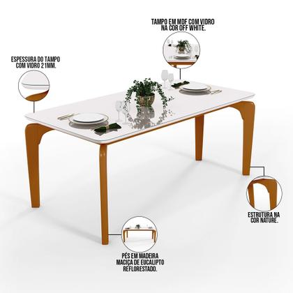 Imagem de Mesa Capri 160 Off White Nature Com 6 Cadeiras Allana B05 Faixa Facto Preto Linho Bege - Lyam Decor