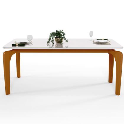 Imagem de Mesa Capri 160cm Off White Com 6 Cadeiras Allana B05 Corano Whisky Linho Chumbo - Lyam Decor