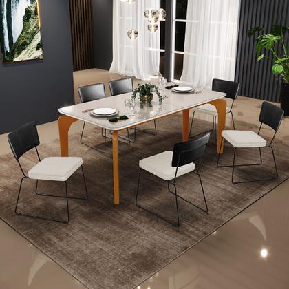 Imagem de Mesa Capri 160cm Off White Com 6 Cadeiras Allana B05 material sintético Preto Linho Champagne - Lyam Decor