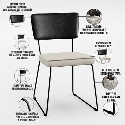 Imagem de Mesa Capri 160cm Off White Com 6 Cadeiras Allana B05 material sintético Preto Linho Champagne - Lyam Decor