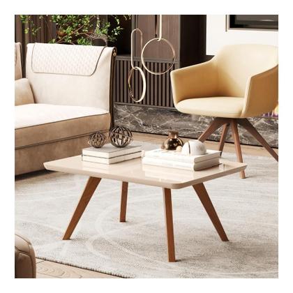 Imagem de Mesa Centro Pequena Retangular Estilo Moderno Madeira Preta Off White