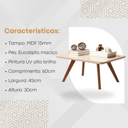 Imagem de Mesa Centro Pequena Retangular Estilo Moderno Madeira Preta Off White