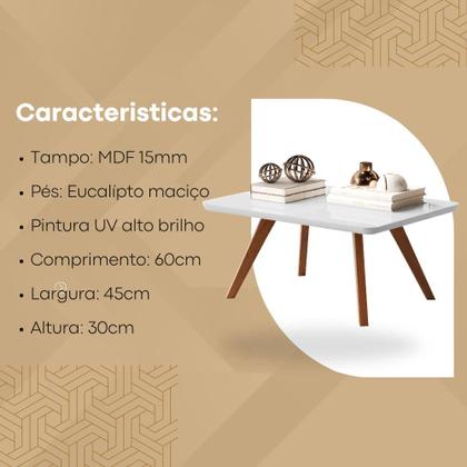 Imagem de Mesa Centro Sala Estar Jantar Retangular Pequena Baixa Luxo