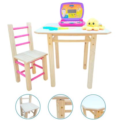 Imagem de Mesa Com 1 Cadeira Infantil De Madeira MDF Maciça Resistente