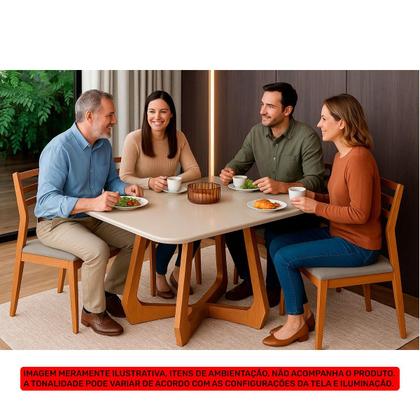 Imagem de Mesa com 4 Cadeiras Damasco Bromelia 1,30 Sala de Jantar Moderna Madeira/Off White/Linho Cinza