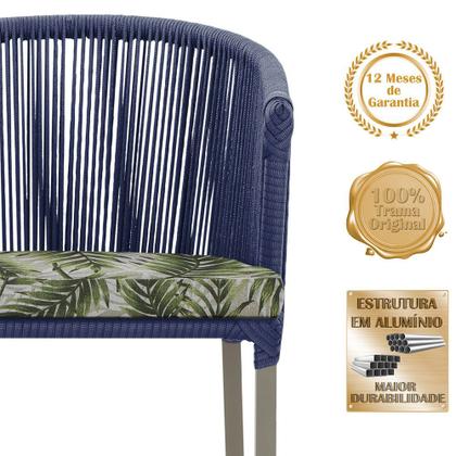 Imagem de Mesa com 4 Cadeiras de Jantar Roma 100cm e Noronha em Aluminío Fendi Corda Nautica Estofado 5 Trama Original