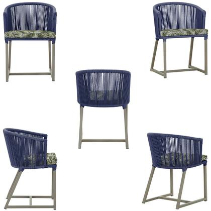 Imagem de Mesa com 4 Cadeiras de Jantar Roma 100cm e Noronha em Aluminío Fendi Corda Nautica Estofado 5 Trama Original