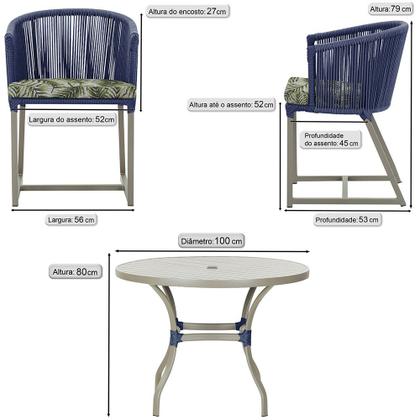 Imagem de Mesa com 4 Cadeiras de Jantar Roma 100cm e Noronha em Aluminío Fendi Corda Nautica Estofado 5 Trama Original