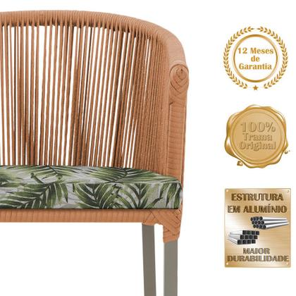 Imagem de Mesa com 4 Cadeiras de Jantar Roma 100cm e Noronha em Aluminío Fendi Corda Nautica Estofado 5 Trama Original