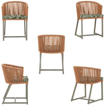 Imagem de Mesa com 4 Cadeiras de Jantar Roma 100cm e Noronha em Aluminío Fendi Corda Nautica Estofado 5 Trama Original