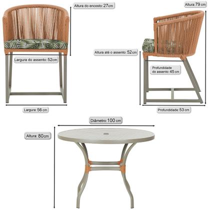 Imagem de Mesa com 4 Cadeiras de Jantar Roma 100cm e Noronha em Aluminío Fendi Corda Nautica Estofado 5 Trama Original