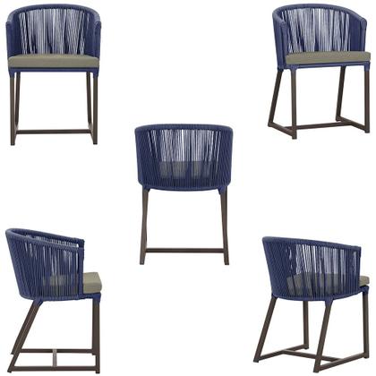 Imagem de Mesa com 4 Cadeiras de Jantar Roma 100cm e Noronha em Aluminío Marrom Corda Nautica Estofado 8 Trama Original