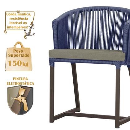 Imagem de Mesa com 4 Cadeiras de Jantar Roma 100cm e Noronha em Aluminío Marrom Corda Nautica Estofado 8 Trama Original