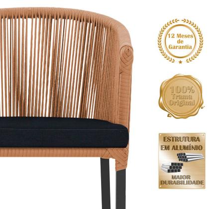 Imagem de Mesa com 4 Cadeiras de Jantar Roma 100cm e Noronha em Aluminío Preto Corda Nautica Estofado 12 Trama Original