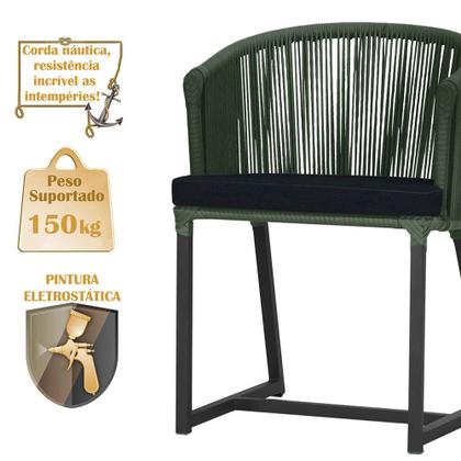 Imagem de Mesa com 4 Cadeiras de Jantar Roma 100cm e Noronha em Aluminío Preto Corda Nautica Estofado 12 Trama Original