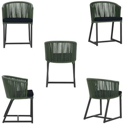 Imagem de Mesa com 4 Cadeiras de Jantar Roma 100cm e Noronha em Aluminío Preto Corda Nautica Estofado 12 Trama Original