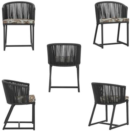Imagem de Mesa com 4 Cadeiras de Jantar Roma 100cm e Noronha em Aluminío Preto Corda Nautica Estofado 6 Trama Original