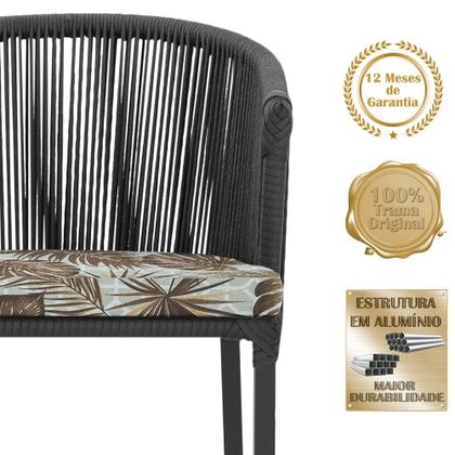 Imagem de Mesa com 4 Cadeiras de Jantar Roma 100cm e Noronha em Aluminío Preto Corda Nautica Estofado 6 Trama Original