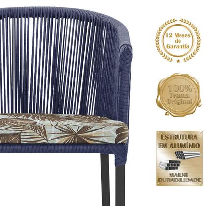 Imagem de Mesa com 4 Cadeiras de Jantar Roma 100cm e Noronha em Aluminío Preto Corda Nautica Estofado 6 Trama Original