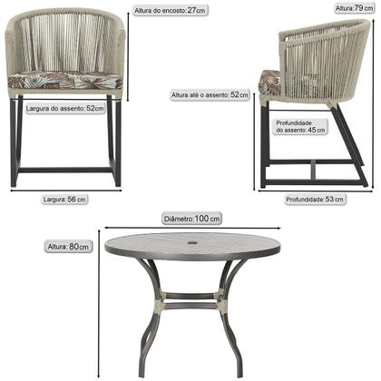 Imagem de Mesa com 4 Cadeiras de Jantar Roma 100cm e Noronha em Aluminío Preto Corda Nautica Estofado 6 Trama Original