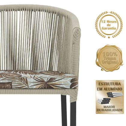 Imagem de Mesa com 4 Cadeiras de Jantar Roma 100cm e Noronha em Aluminío Preto Corda Nautica Estofado 6 Trama Original
