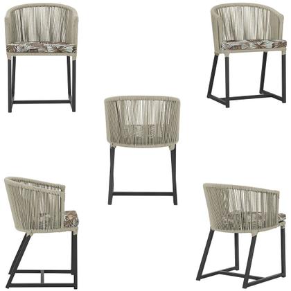 Imagem de Mesa com 4 Cadeiras de Jantar Roma 100cm e Noronha em Aluminío Preto Corda Nautica Estofado 6 Trama Original