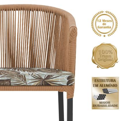 Imagem de Mesa com 4 Cadeiras de Jantar Roma 100cm e Noronha em Aluminío Preto Corda Nautica Estofado 6 Trama Original