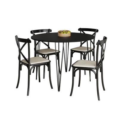 Imagem de Mesa com 4 Cadeiras Katrina Preta Elen Hairpin 110cm Jantar Preta com Ferro Preto
