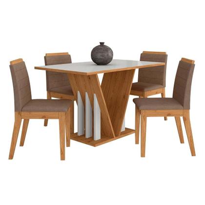 Imagem de Mesa Com 4 Cadeiras Natalia 1,36 Cinamomo/bra/capuc - Móveis Arapongas