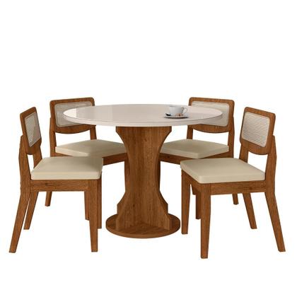 Imagem de Mesa Com 4 Cadeiras Redonda C/vidro Santorini Fre/off/material sintético Beg - M.a