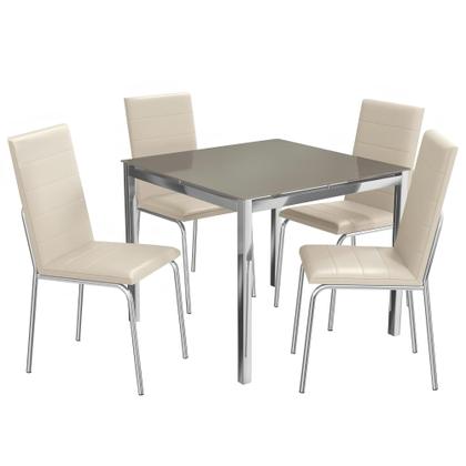 Imagem de Mesa Com 4 Cadeiras Sala de Jantar Tampo de Vidro Metal Cromado Nude