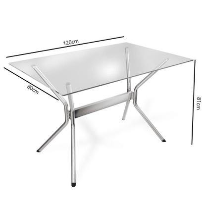 Imagem de Mesa Com 6 Cadeiras 120 x 80 cm Kappesberg Com Tampo de Vidro Base Cromada