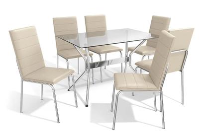 Imagem de Mesa Com 6 Cadeiras 120 x 80 cm Kappesberg Com Tampo de Vidro Base Cromada