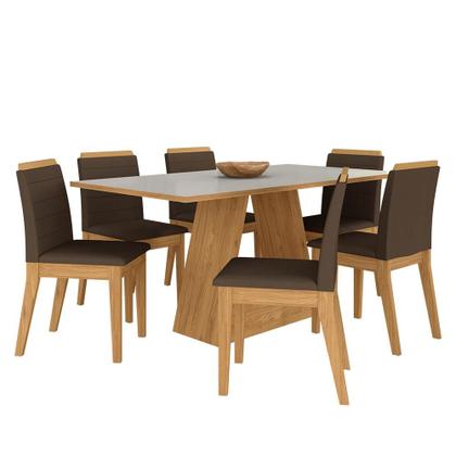 Imagem de Mesa Com 6 Cadeiras 1,60 Nápoles Cinam/off Wh/marro - Móveis Arapongas