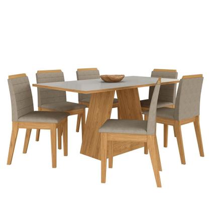 Imagem de Mesa Com 6 Cadeiras 1,60 Nápoles Cinam/off Whi/bege - Móveis Arapongas