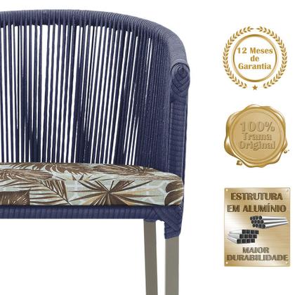 Imagem de Mesa com 6 Cadeiras de Jantar Roma 120cm e Noronha em Alumínio Fendi Corda Náutica Estofado 6 Trama Original