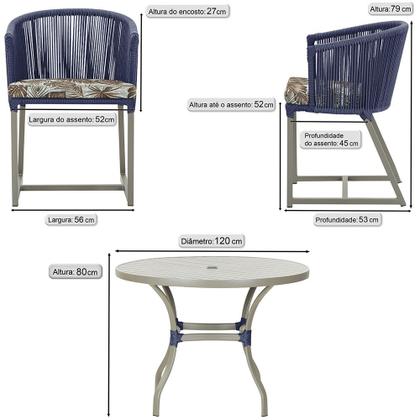 Imagem de Mesa com 6 Cadeiras de Jantar Roma 120cm e Noronha em Alumínio Fendi Corda Náutica Estofado 6 Trama Original