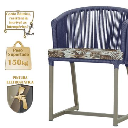 Imagem de Mesa com 6 Cadeiras de Jantar Roma 120cm e Noronha em Alumínio Fendi Corda Náutica Estofado 6 Trama Original