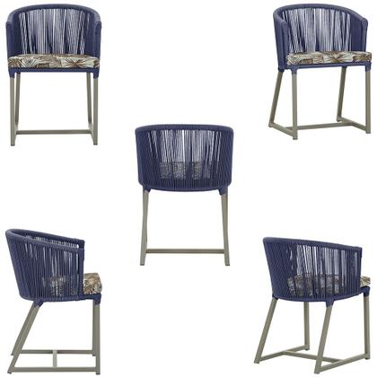 Imagem de Mesa com 6 Cadeiras de Jantar Roma 120cm e Noronha em Alumínio Fendi Corda Náutica Estofado 6 Trama Original