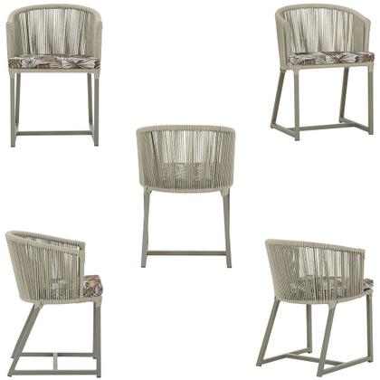 Imagem de Mesa com 6 Cadeiras de Jantar Roma 120cm e Noronha em Alumínio Fendi Corda Náutica Estofado 6 Trama Original