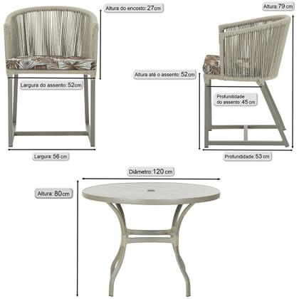 Imagem de Mesa com 6 Cadeiras de Jantar Roma 120cm e Noronha em Alumínio Fendi Corda Náutica Estofado 6 Trama Original