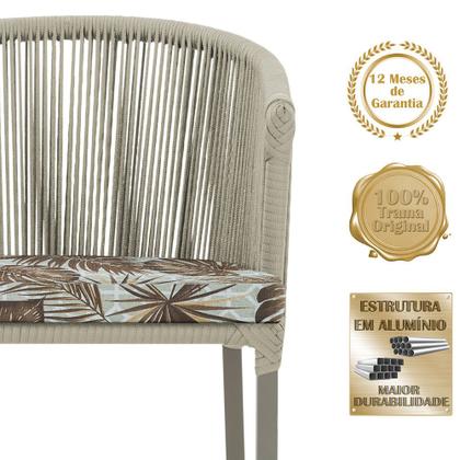 Imagem de Mesa com 6 Cadeiras de Jantar Roma 120cm e Noronha em Alumínio Fendi Corda Náutica Estofado 6 Trama Original