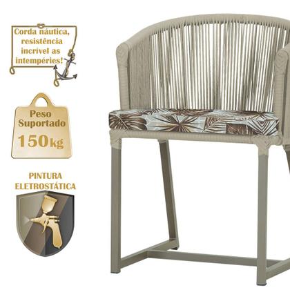 Imagem de Mesa com 6 Cadeiras de Jantar Roma 120cm e Noronha em Alumínio Fendi Corda Náutica Estofado 6 Trama Original