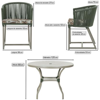 Imagem de Mesa com 6 Cadeiras de Jantar Roma 120cm e Noronha em Alumínio Fendi Corda Náutica Estofado 6 Trama Original